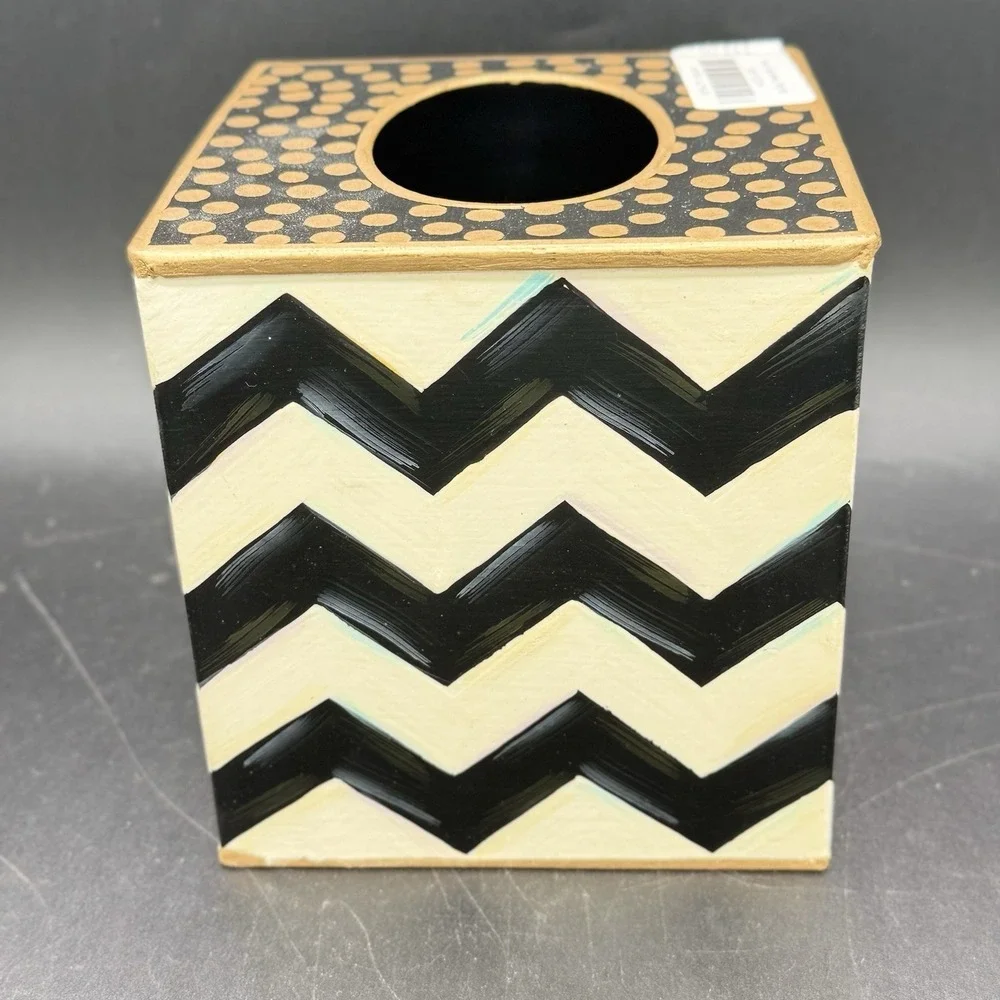 RARE NWT Retired MacKenzie-Childs Zig Zag Polka Dot Boutique Tissue Box Cover